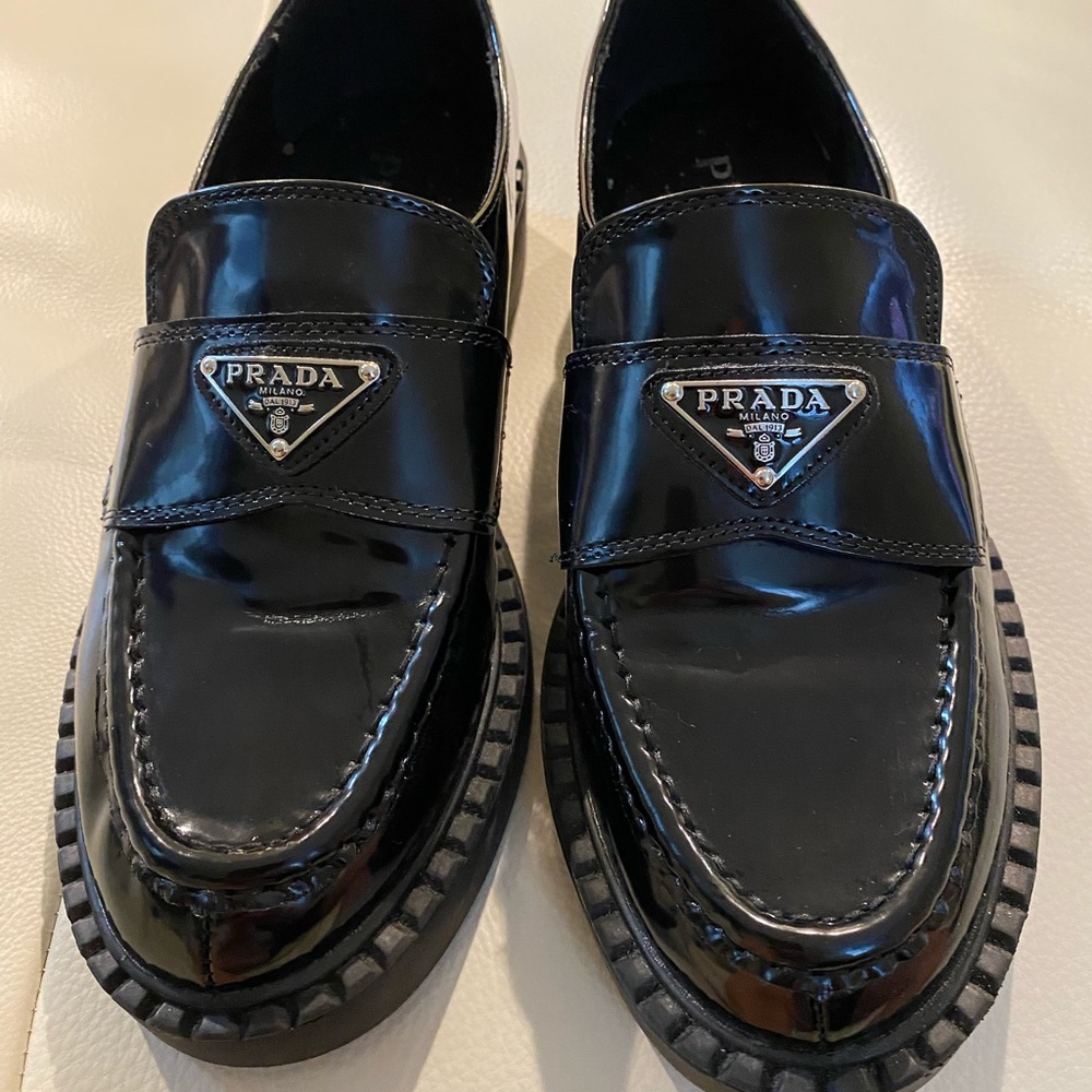 Prada black patent loafers size 9